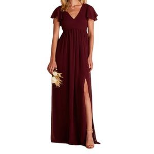 NWOT Birdy Grey Hannah Chiffon V-Neck Flutter Sleeve Dress in Cabernet